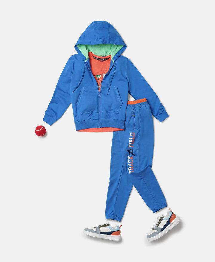 Super Combed Cotton Rich French Terry Graphic Printed Joggers with Elasticated Hem - Palace Blue-4