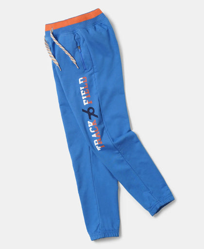 Super Combed Cotton Rich French Terry Graphic Printed Joggers with Elasticated Hem - Palace Blue-5