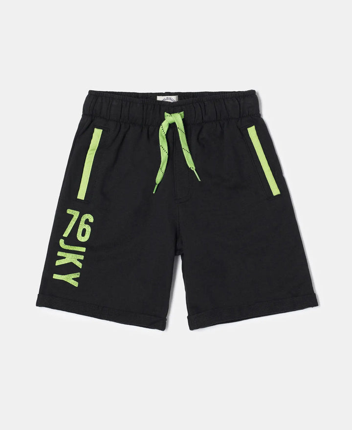 Super Combed Cotton Rich French Terry Graphic Printed Shorts with Turn Up Hem Styling - Black-1