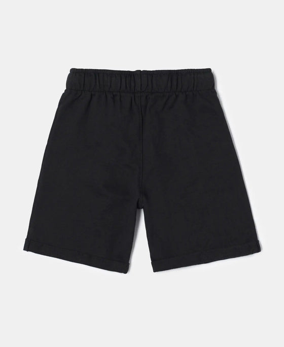 Super Combed Cotton Rich French Terry Graphic Printed Shorts with Turn Up Hem Styling - Black-2