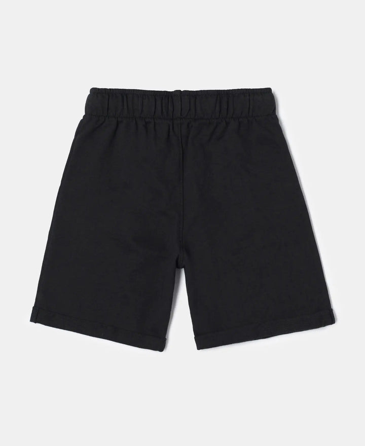 Super Combed Cotton Rich French Terry Graphic Printed Shorts with Turn Up Hem Styling - Black-2