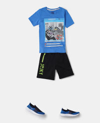 Super Combed Cotton Rich French Terry Graphic Printed Shorts with Turn Up Hem Styling - Black-4