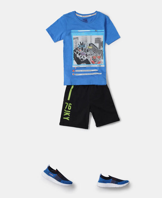 Super Combed Cotton Rich French Terry Graphic Printed Shorts with Turn Up Hem Styling - Black-4