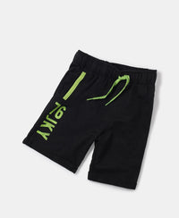 Super Combed Cotton Rich French Terry Graphic Printed Shorts with Turn Up Hem Styling - Black-5