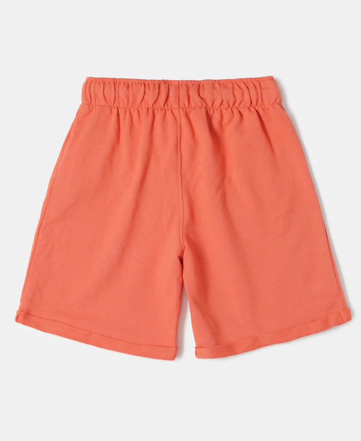 Super Combed Cotton Rich French Terry Graphic Printed Shorts with Turn Up Hem Styling - Ember Glow-2