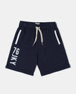 Super Combed Cotton Rich French Terry Graphic Printed Shorts with Turn Up Hem Styling - Navy-1