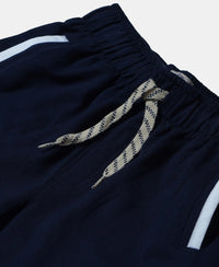 Super Combed Cotton Rich French Terry Graphic Printed Shorts with Turn Up Hem Styling - Navy-3