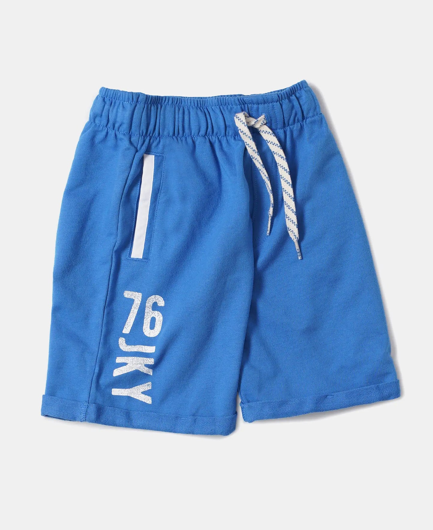 Super Combed Cotton Rich French Terry Graphic Printed Shorts with Turn Up Hem Styling - Palace Blue-5