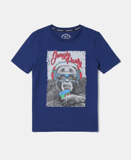 Super Combed Cotton Graphic Printed Half Sleeve T-Shirt - Blue Depth Printed-1