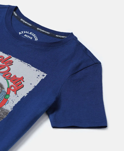 Super Combed Cotton Graphic Printed Half Sleeve T-Shirt - Blue Depth Printed-3