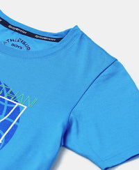 Super Combed Cotton Graphic Printed Half Sleeve T-Shirt - Malibu Blue-3