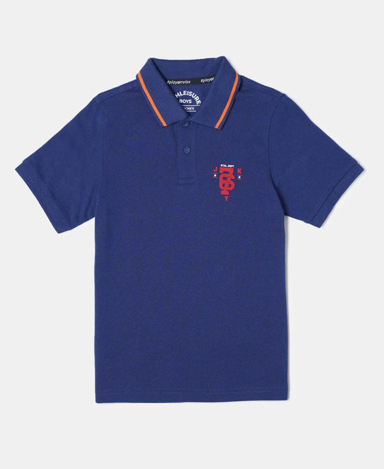 Super Combed Cotton Rich Graphic Printed Half Sleeve Polo T-Shirt - Blue Depth-1