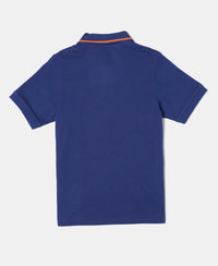 Super Combed Cotton Rich Graphic Printed Half Sleeve Polo T-Shirt - Blue Depth-2