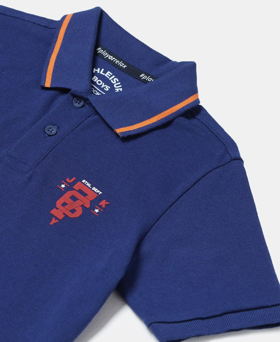 Super Combed Cotton Rich Graphic Printed Half Sleeve Polo T-Shirt - Blue Depth-3