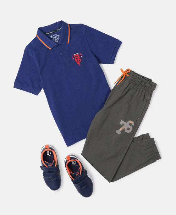 Super Combed Cotton Rich Graphic Printed Half Sleeve Polo T-Shirt - Blue Depth-5