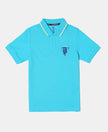 Super Combed Cotton Rich Graphic Printed Half Sleeve Polo T-Shirt - Scuba Blue-1