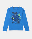 Super Combed Cotton Graphic Printed Full Sleeve T-Shirt - Neon Blue-1