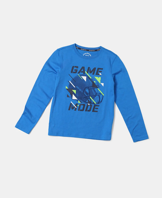 Super Combed Cotton Graphic Printed Full Sleeve T-Shirt - Neon Blue-5