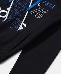 Super Combed Cotton French Terry Graphic Printed Hoodie Sweatshirt - Black-4
