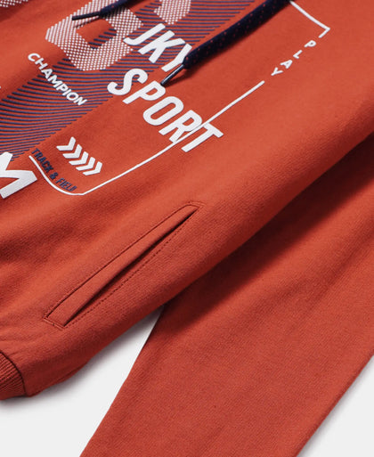 Super Combed Cotton French Terry Graphic Printed Hoodie Sweatshirt - Cinnabar-4