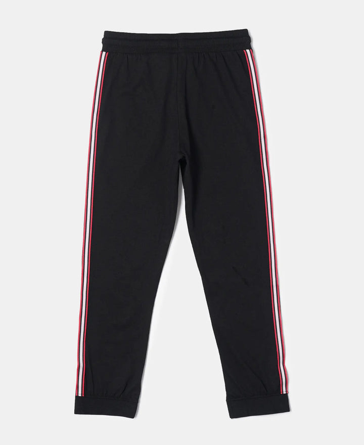 Super Combed Cotton Rich Trackpants with Contrast Side Taping - Black-2