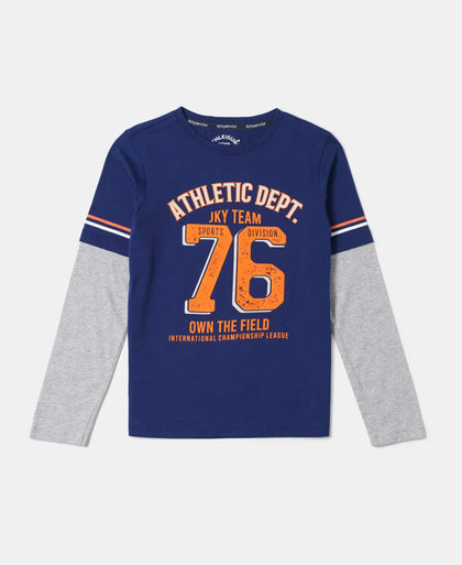 Super Combed Cotton Graphic Printed Full Sleeve T-Shirt - Blue Depth-1