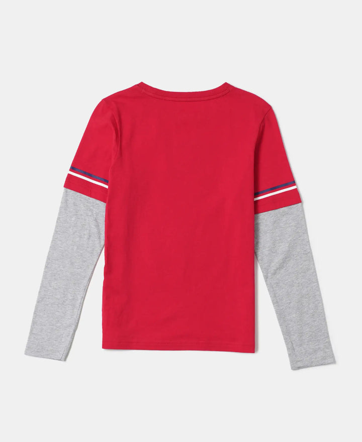 Super Combed Cotton Graphic Printed Full Sleeve T-Shirt - Team Red-2