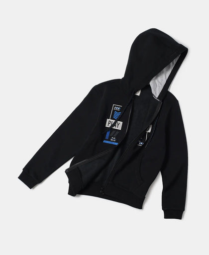 Super Combed Cotton Rich Fleece Fabric Graphic Printed Hoodie Jacket - Black-6