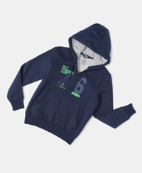 Super Combed Cotton Rich Fleece Fabric Graphic Printed Hoodie Jacket - Ink Blue Melange-5