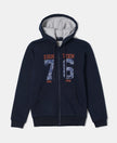 Super Combed Cotton Rich Fleece Fabric Graphic Printed Hoodie Jacket - Navy-1