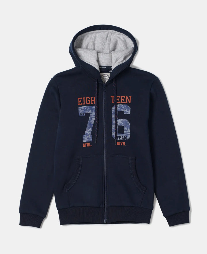 Super Combed Cotton Rich Fleece Fabric Graphic Printed Hoodie Jacket - Navy-1