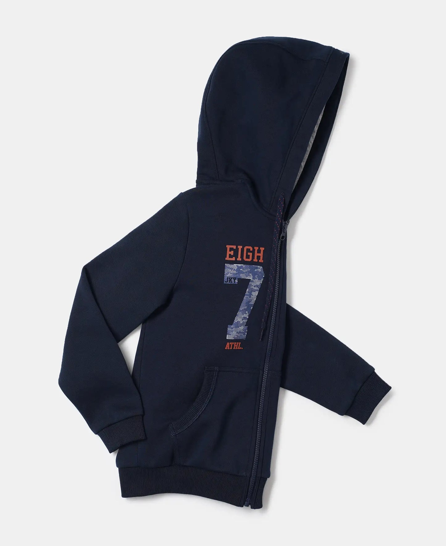 Super Combed Cotton Rich Fleece Fabric Graphic Printed Hoodie Jacket - Navy-6