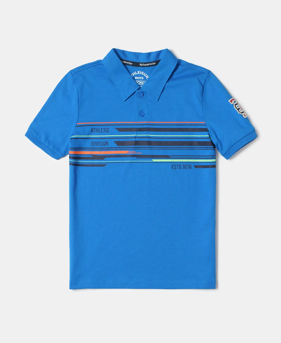 Super Combed Cotton Rich Graphic Printed Half Sleeve Polo T-Shirt - Neon Blue-1