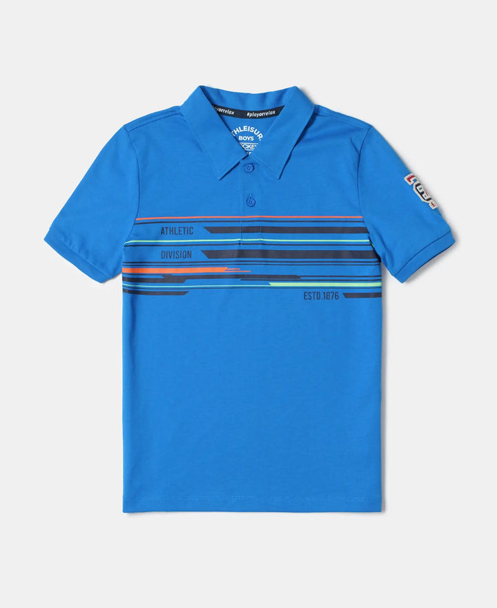 Super Combed Cotton Rich Graphic Printed Half Sleeve Polo T-Shirt - Neon Blue-1