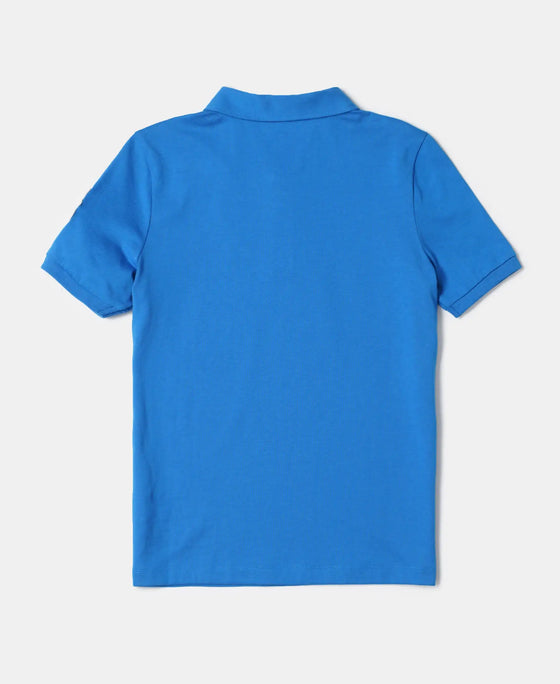 Super Combed Cotton Rich Graphic Printed Half Sleeve Polo T-Shirt - Neon Blue-2