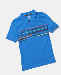 Super Combed Cotton Rich Graphic Printed Half Sleeve Polo T-Shirt - Neon Blue-5