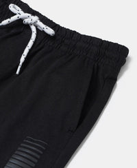 Super Combed Cotton Rich Graphic Printed Shorts with Contrast Tape Design - Black-3