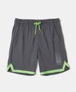 Super Combed Cotton Rich Graphic Printed Shorts with Contrast Tape Design - Gunmetal-1