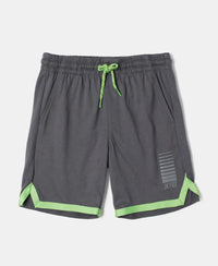 Super Combed Cotton Rich Graphic Printed Shorts with Contrast Tape Design - Gunmetal-1