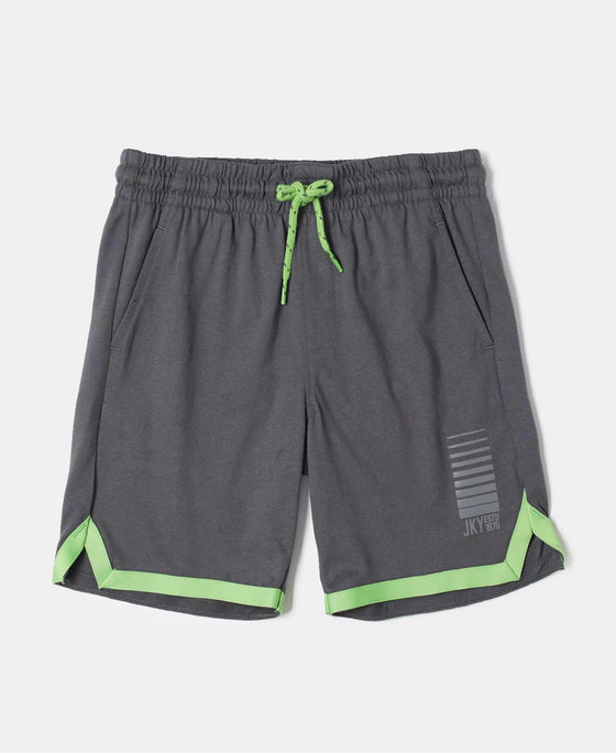Super Combed Cotton Rich Graphic Printed Shorts with Contrast Tape Design - Gunmetal-1