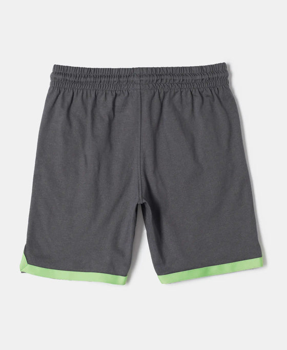 Super Combed Cotton Rich Graphic Printed Shorts with Contrast Tape Design - Gunmetal-2