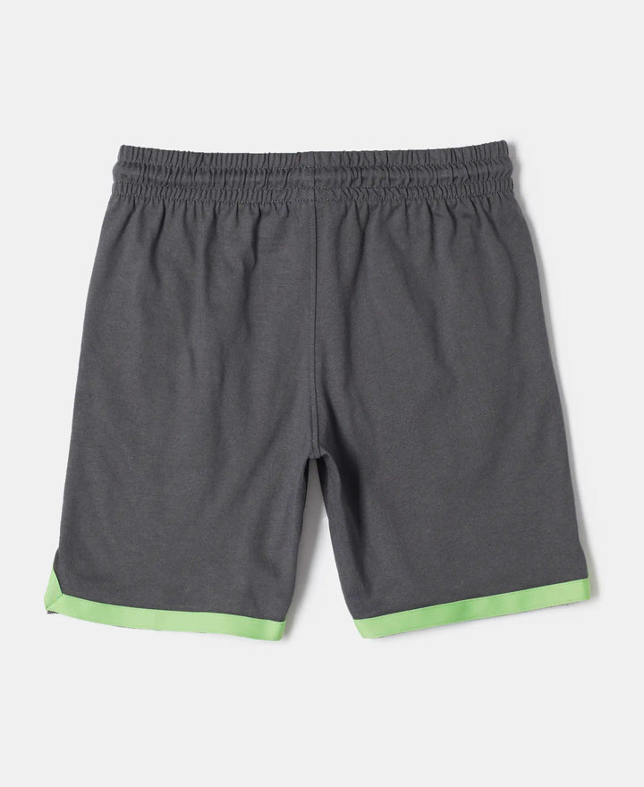 Super Combed Cotton Rich Graphic Printed Shorts with Contrast Tape Design - Gunmetal-2