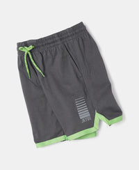 Super Combed Cotton Rich Graphic Printed Shorts with Contrast Tape Design - Gunmetal-5