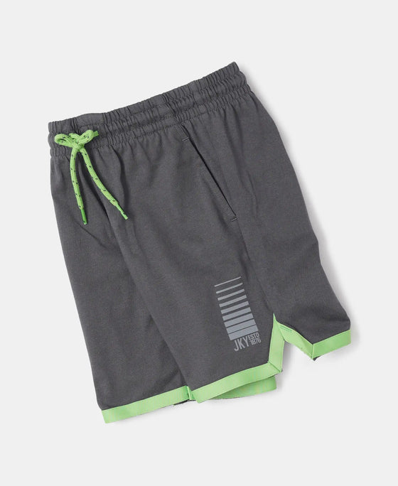 Super Combed Cotton Rich Graphic Printed Shorts with Contrast Tape Design - Gunmetal-5