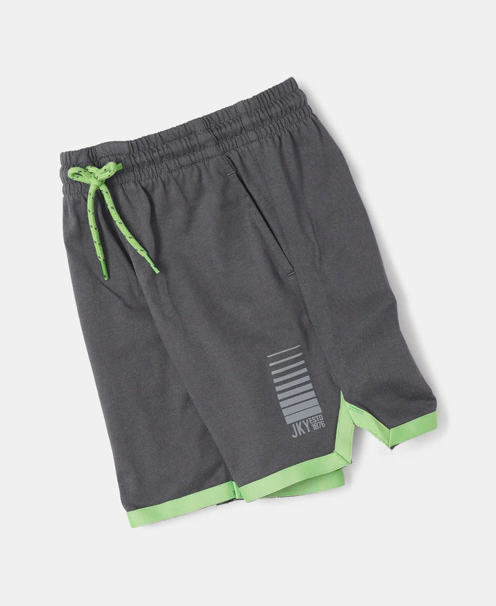 Super Combed Cotton Rich Graphic Printed Shorts with Contrast Tape Design - Gunmetal-5