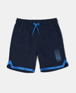 Super Combed Cotton Rich Graphic Printed Shorts with Contrast Tape Design - Navy-1