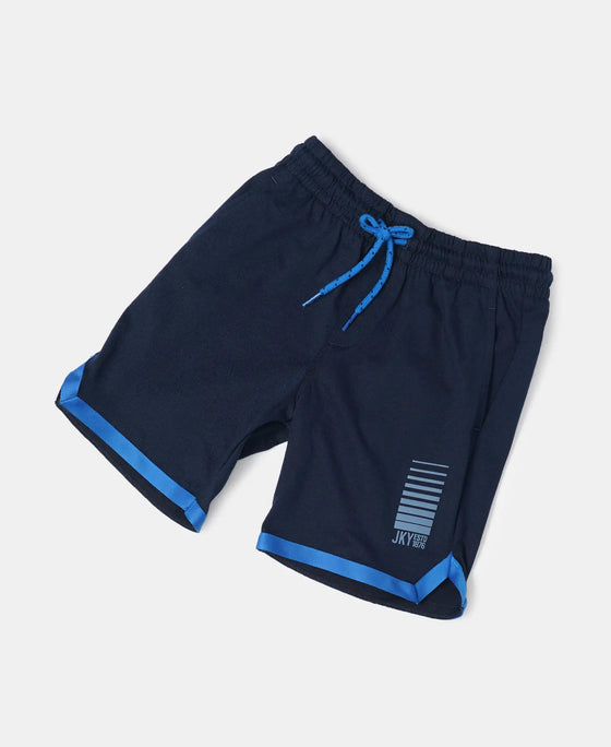 Super Combed Cotton Rich Graphic Printed Shorts with Contrast Tape Design - Navy-5