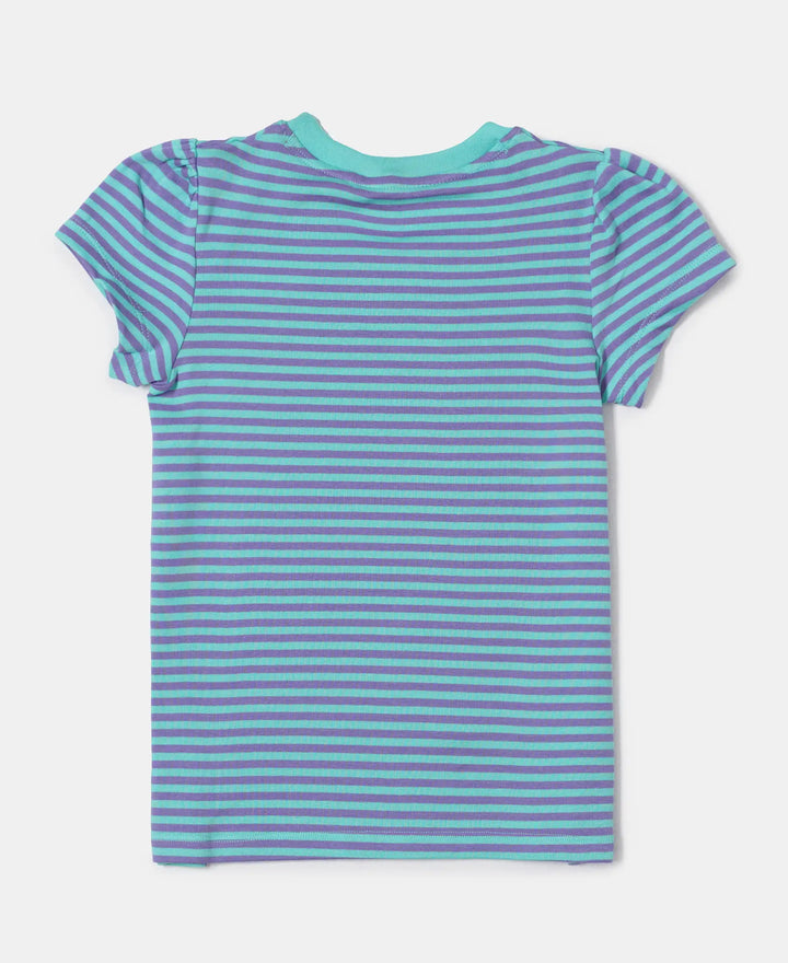 Super Combed Cotton Elastane Rib Striped Short Sleeve T-Shirt - Aster Purple & Pool Blue Printed-2