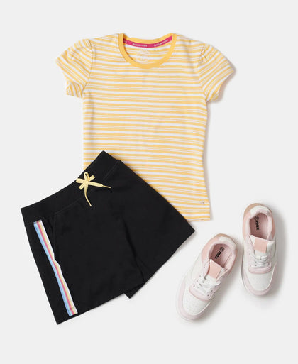 Super Combed Cotton Elastane Rib Striped Short Sleeve T-Shirt - Banana Cream & White-4