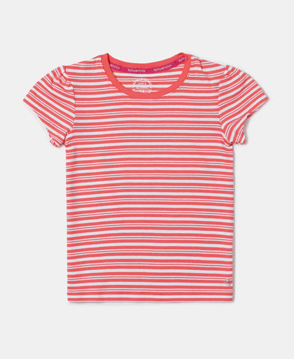 Super Combed Cotton Elastane Rib Striped Short Sleeve T-Shirt - Dubarry & White-1